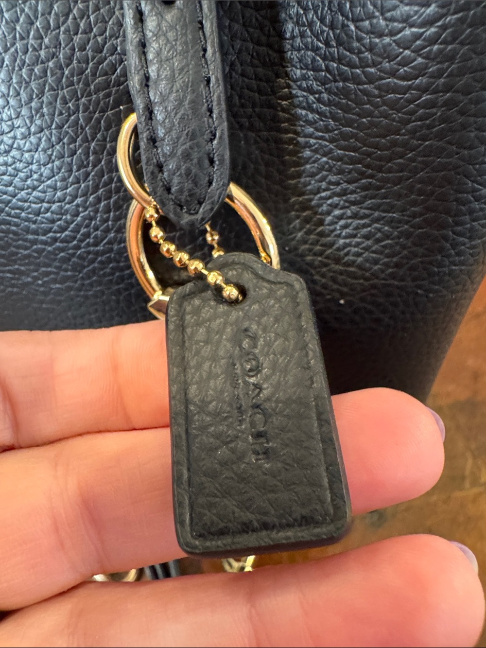 Coach Mollie Black Pebbled Leather Tote with Red Flower Charm - Picture 3 of 16